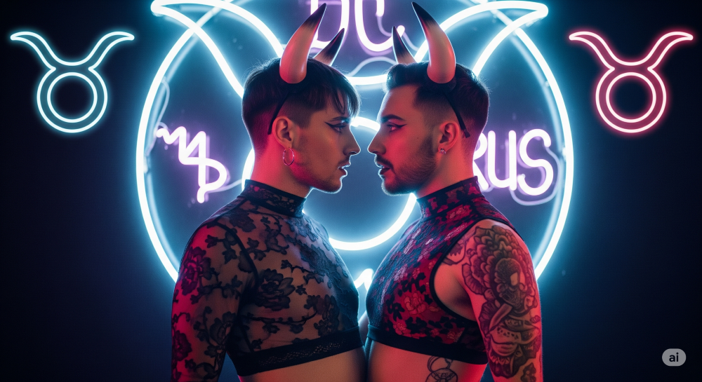 Gay Stier-Paar schaut sich tief in die Augen