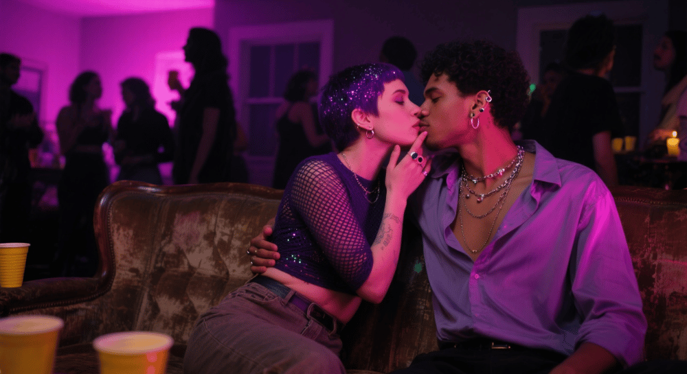 Red Flag beim Sexdating Kuss auf einer Party